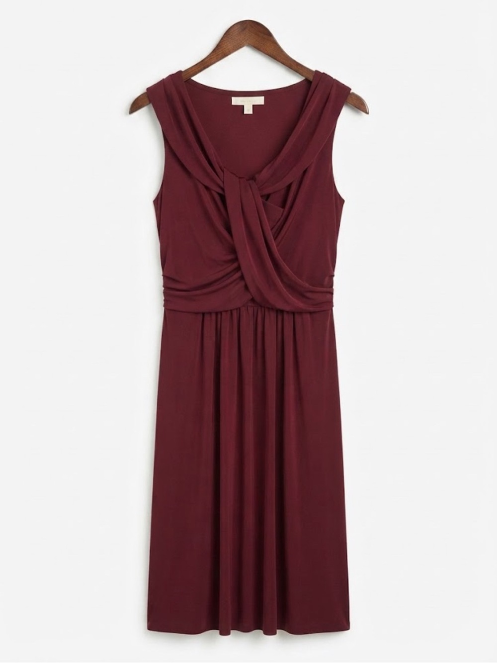 Ann Taylor Twist-Front Sleeveless Dress in Burgundy